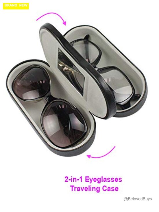 2-in-1 Dual Hard Medium Eyeglass Travel Case for Two Frames, Microfiber Cloth main image 6